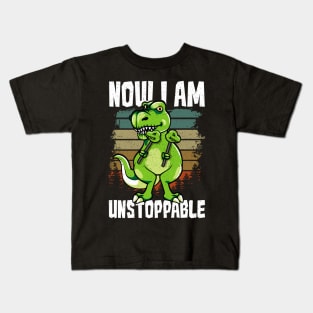 Now I Am Unstoppable TRex Funny Short Dinosaur Kids T-Shirt